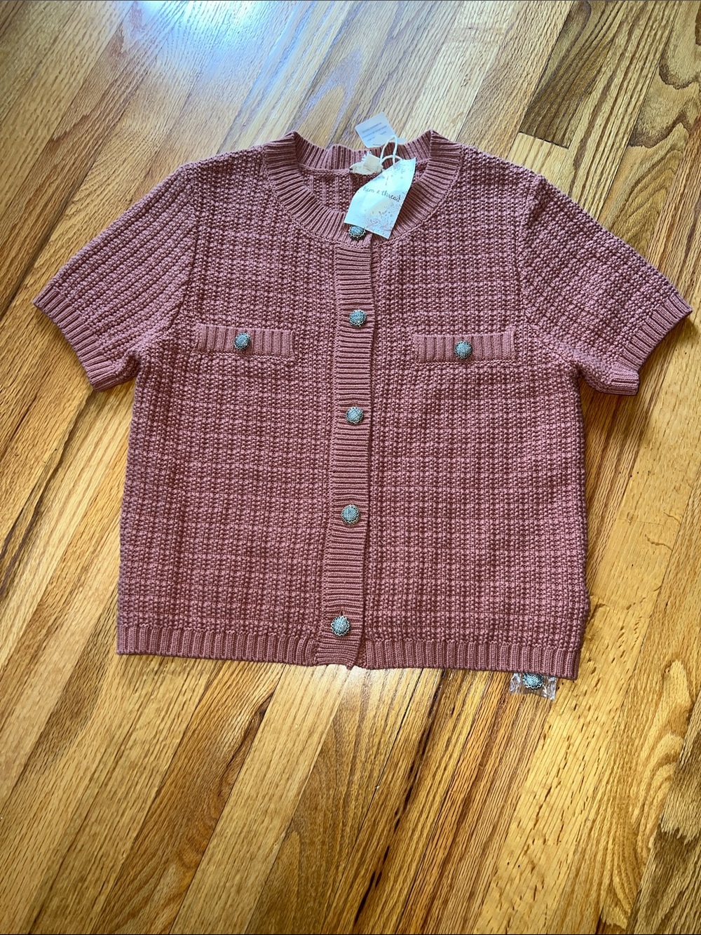 Hem & Thread Short-Sleeve Knit Cardigan in Dusty Rose